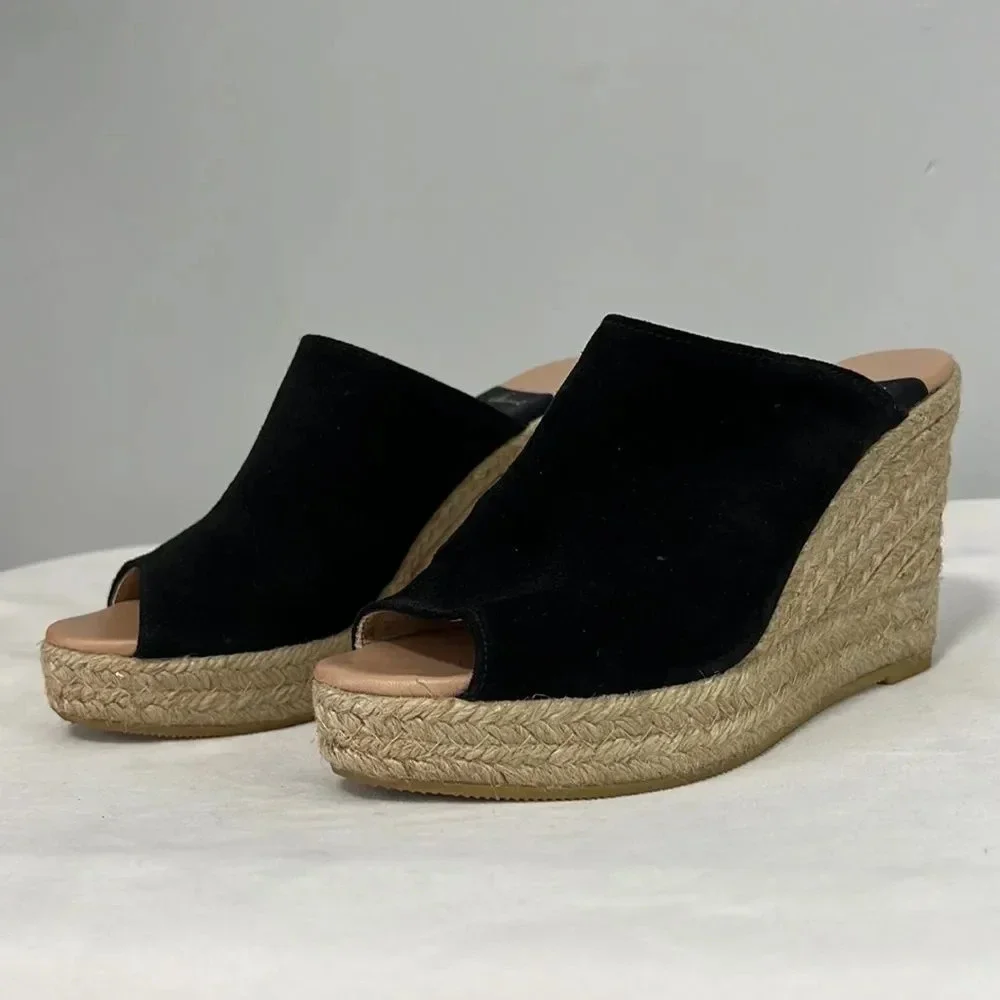 Gaimo Women’s Soft Leather and Black Suede Espadrille Wedge Heels size 36